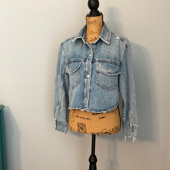 Zara Light Blue Jean Denim Cropped Jacket EUC Women Size XS - Picture 2 of 11